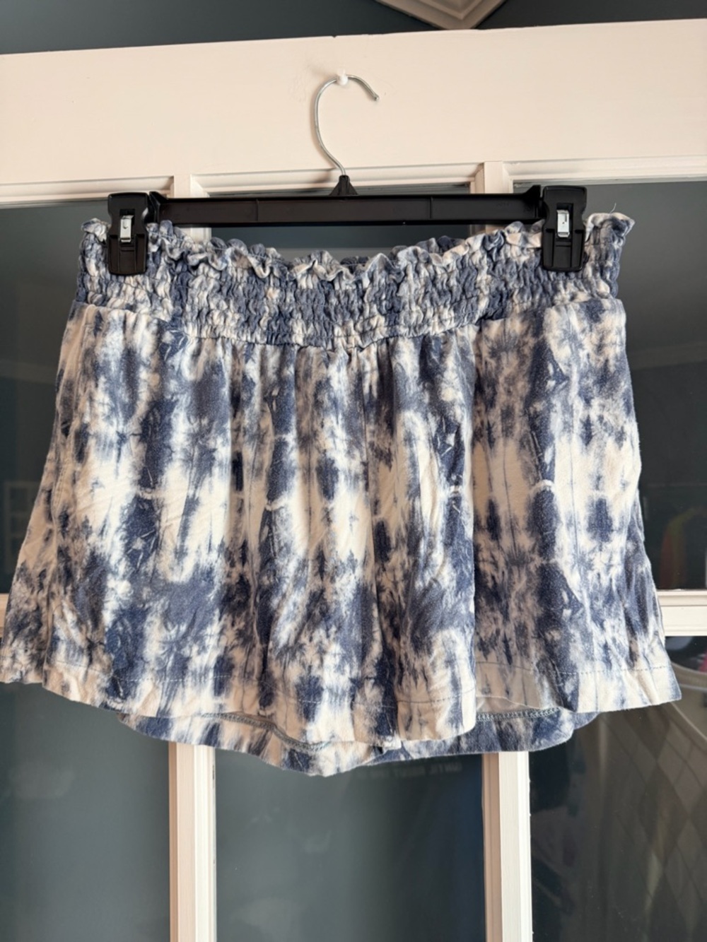 Tie-Dye Blue and White Smocked Waist Shorts
